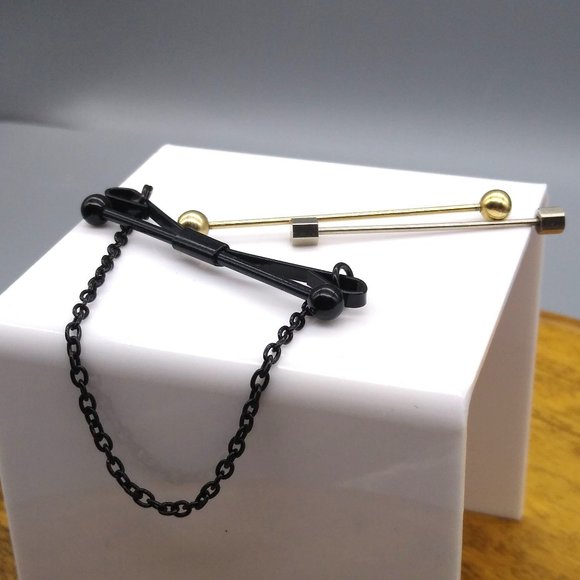 Bundle of 3 Classy Collar Bars, Dapper Black with Chain and Gold Plated Stainles - Picture 2 of 3